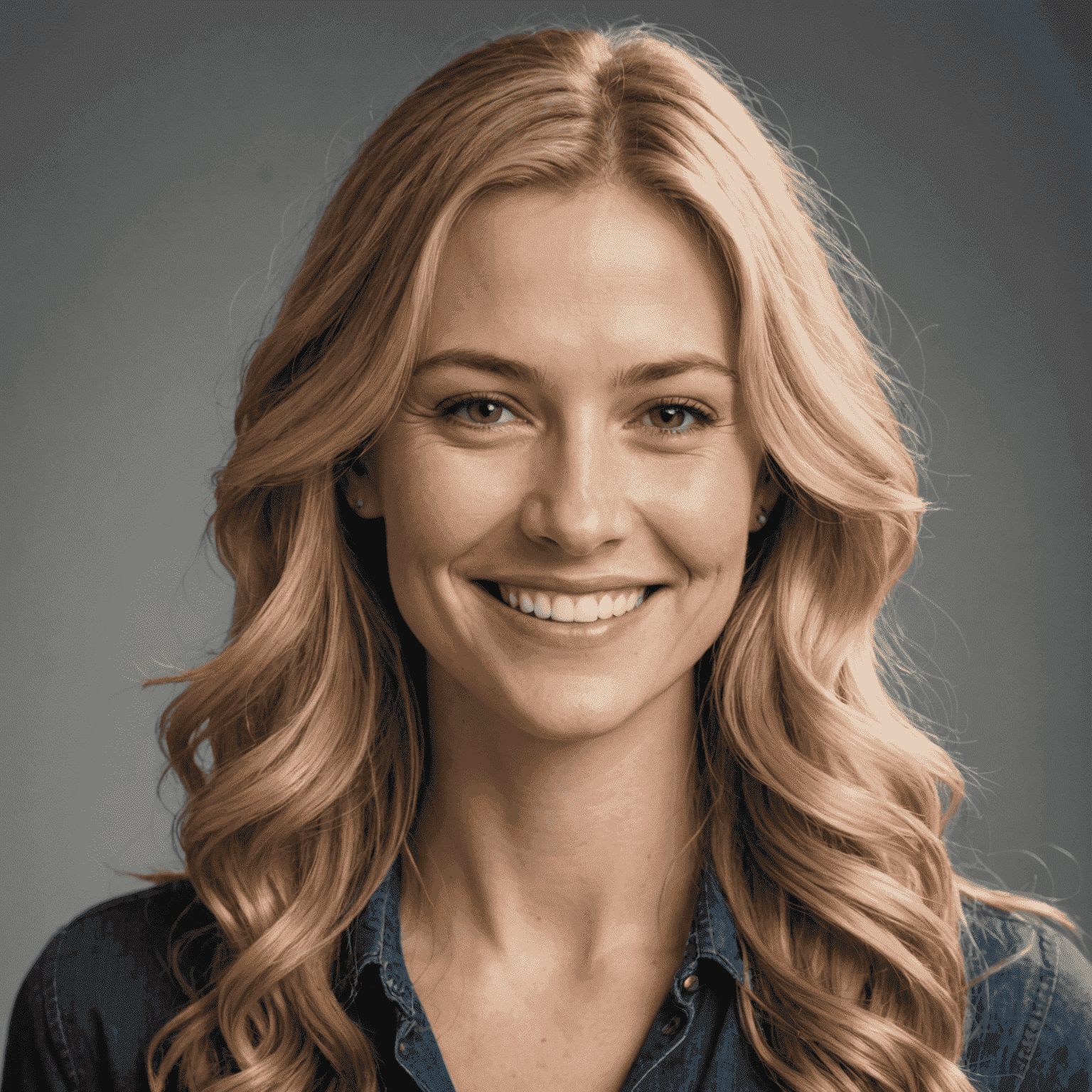 Portrait of a female author, a woman in her late 20s with long blonde hair, smiling warmly