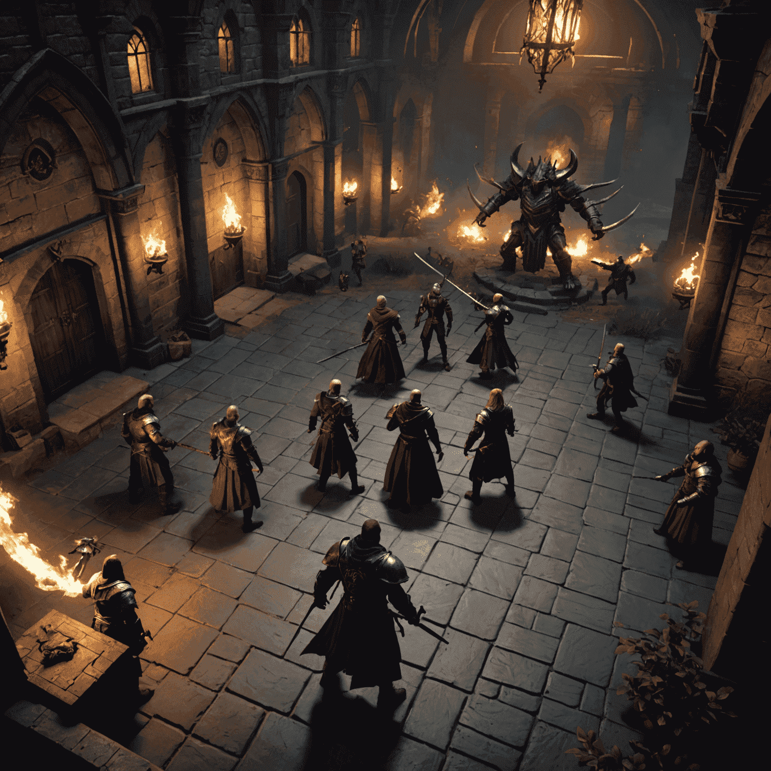 A screenshot from Baldur's Gate 3 depicting a party of fantasy characters engaged in turn-based combat against monstrous foes in a richly detailed dungeon environment.